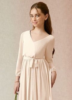 Azazie Angelica Junior White Alabaster A-Line Pleated Chiffon Dress image6