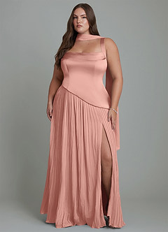 Azazie Stephanie Robes de demoiselle d'honneur Robe Trapèze en Satin extensible Plissé Rosette image14