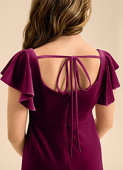 Azazie Bondi Junior Brick Red A-Line Bow Velvet Dress image6