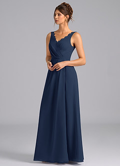 Azazie Bernice Bridesmaid Dresses Dark Navy A-Line Pleated Chiffon Dress image5