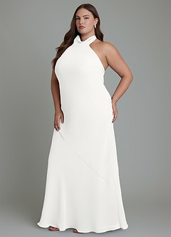 Azazie Velli Abiti da Damigella Abito Sirena in Chiffon Collo alto Bianco image12