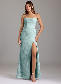 Azazie Leonis 신부 들러리 드레스 쉬스 스트랩리스 플로럴 번아웃 바닥 길이 드레스 image1