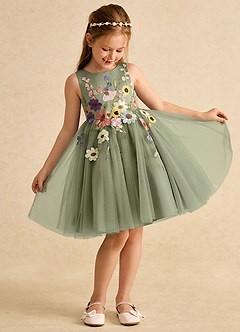 Azazie Prima Flower Girl Dresses Pistachio A-Line Bow Tulle Dress image3