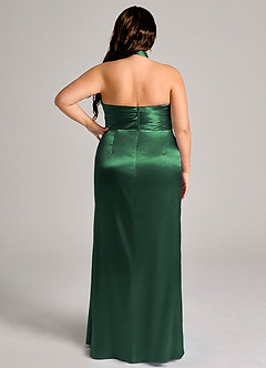 Azazie Jemma Bridesmaid Dresses Dark Green Sheath Pleated Metallic Satin Dress image9