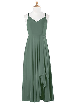 Azazie Collette Junior Eucalyptus A-Line Ruched Chiffon Dress image2