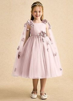 Azazie Staria Robe Demoiselle D'honneur Fillette Robe Princesse en Tulle Drapé Rose Pâle image6