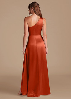 Azazie Brooke Bridesmaid Dresses Paprika A-Line One Shoulder Metallic Satin Dress image7