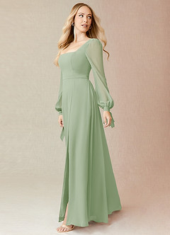 Azazie Leonia Bridesmaid Dresses Dusty Sage A-Line Long Sleeve Chiffon Dress image4