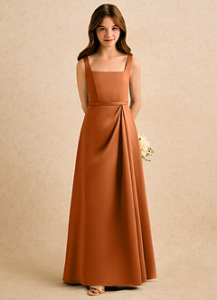Azazie Emiko Girls Formal Flower Girl Dresses Copper A-Line Pleated Matte Satin Dress image3
