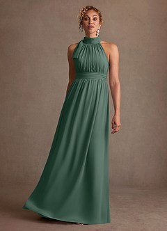 Azazie Antoinette Mother of the Bride Dresses Sea Moss A-Line Pleated Chiffon Dress image3