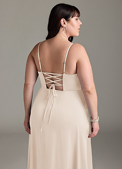 Azazie Marchella Bridesmaid Dresses White Alabaster A-Line Corset Stretch Satin Dress image6