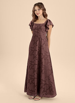 Azazie Bondi Junior Espresso A-Line Bow Floral Burnout Dress image3