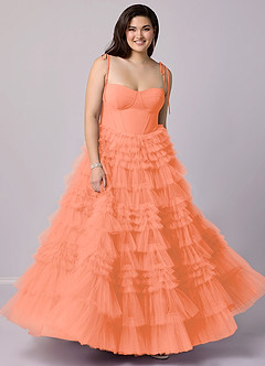 Barbie ♥ Azazie Robes de demoiselle d'honneur Robe Trapèze en Tulle Encolure en Forme de Cœur Coucher De Soleil image6