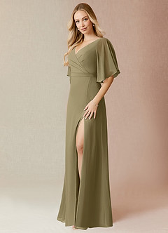 Azazie Cierra Bridesmaid Dresses Moss Green A-Line V-Neck Chiffon Dress image3