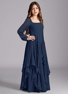 Azazie Clara Junior Robe Trapèze en Mousseline de soie Blouson Bleu Marine Foncé image4