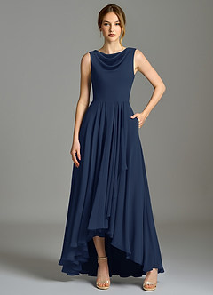 Azazie Wonderland Bridesmaid Dresses Dark Navy A-Line Pleated Chiffon Dress image6