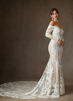 Azazie Empiria Wedding Dresses Diamond White Champagne Mermaid Sequins Tulle Dress image7