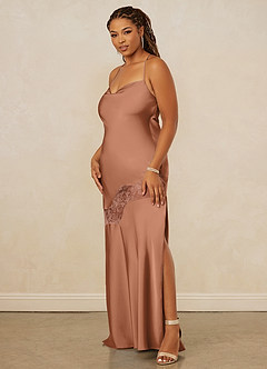 Christian Siriano Bridal for Azazie 1012 Bridesmaid Dresses Bronzer Sheath Lace Stretch Satin Dress image12