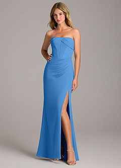 Azazie Chantel Robes de demoiselle d'honneur Robe Fourreau Convertible en Mousseline de soie Sans bretelle Geai Bleu image3