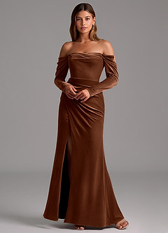 Azazie Hallie Robes de demoiselle d'honneur Robe Sirène Convertible en velours Manche longue Ombre image3