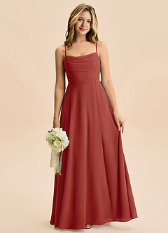 Azazie Bear Junior Terracotta A-Line Pleated Chiffon Dress image1