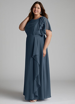 Azazie Aaliyah Robes de demoiselle d'honneur modestes Robe Trapèze Plissé à encolure dégagée Longueur ras du sol Mousseline de soie image7