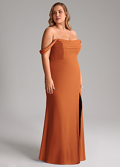 Azazie Saige Bridesmaid Dresses Cinnamon A-Line Off the Shoulder Chiffon Convertible Dress image12