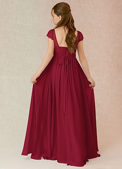 Azazie Silvermist Junior Burgundy A-Line Pleated Chiffon Dress image2