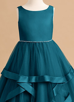 Azazie Posy Flower Girl Dresses Ink Blue A-Line Beaded Tulle Dress image5