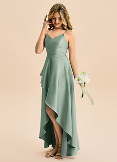Azazie Eirlys Junior Agave A-Line Pleated Stretch Satin Dress image3