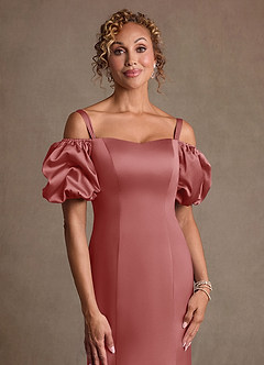 Azazie Redding Suknie dla Matki Panny Młodej Osłona Marszczony Satyna elastyczna Długość podłogi Sukienka image5