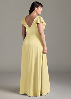 Azazie Omari Bridesmaid Dresses Lemon Sorbet A-Line Stretch Satin Dress image8