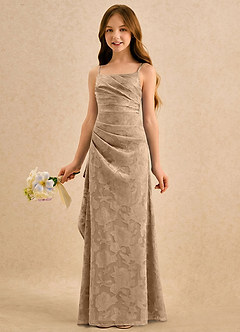 Azazie Cannoli Girls Formal vestidos de niña de las flores Vestido de Champán de Devorado Floral de Corte en A con Plisado image3