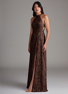 Azazie Clarice Brautjungfernkleider A-Linie Seitliche Cut-Outs Blumen-Burnout Kleid Ganache image3