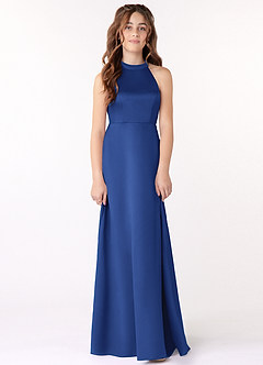 Azazie Laurel Junior Royal Blue A-Line Stretch Satin Dress image1