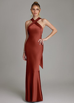 Azazie Reign Bridesmaid Dresses Terracotta Mermaid Pleated Stretch Satin Dress image1