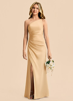 Azazie Eren Junior Robe Fourreau en Satin extensible Plissé Or image3