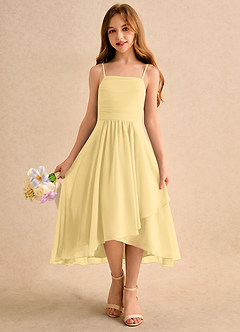 Azazie Twilight Dance Blumenmädchenkleider A-Linie Plissee Chiffon Kleid Butter image3
