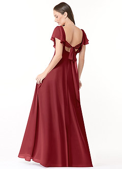 Azazie Syenna Bridesmaid Dresses Pomegranate A-Line Ruched Chiffon Dress image4