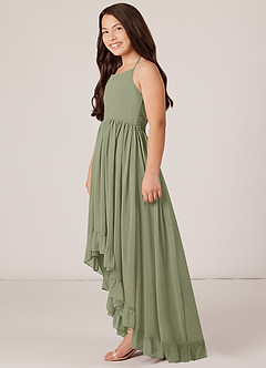 Azazie Sarafina Junior Abito A-Line in Chiffon Pizzo Pistacchio image4