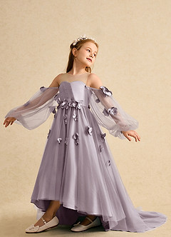 Azazie Karrie Robe Demoiselle D'honneur Fillette Robe Trapèze en Tulle avec manches Crépuscule image5