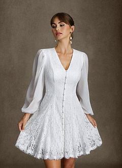 Azazie Dionne Hochzeitskleider A-Linie Spitze Kleid Diamantweiß image6