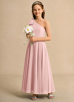 Azazie Guppy Girls Formal Blumenmädchenkleider A-Linie One-Shoulder Chiffon Kleid Puderrosa image6