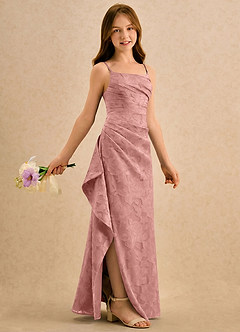 Azazie Cannoli Girls Formal Blumenmädchenkleider A-Linie Plissee Blumen-Burnout Kleid Rosettenrosa image1