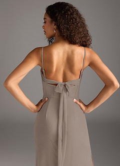Azazie Mai Bridesmaid Dresses Taupe Sheath Pleated Mesh Dress image6