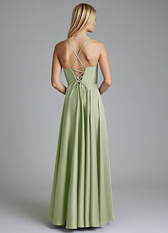 Azazie Alaia Jurken voor bruidsmeisjes Jurk van Stretch Satijn met A-Lijn Korset Stoffige Salie image3