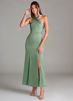 Azazie Rue Bridesmaid Dresses Matcha Mermaid Pleated Stretch Satin Dress image1