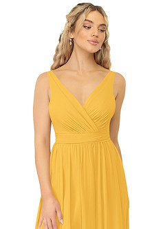 Azazie Kora Bridesmaid Dresses Marigold A-Line Pleated Chiffon Dress image5