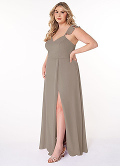 Azazie Everett Bridesmaid Dresses Taupe A-Line V-neck Ruched Chiffon Dress image8