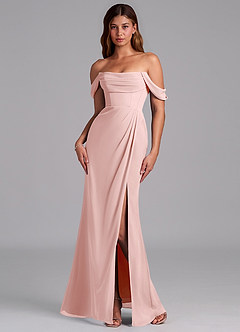 Azazie Johana Jurken voor bruidsmeisjes Converteerbaar Jurk van Chiffon met Zeemeermin Off the Shoulder Poederroze image7